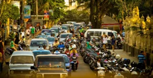 Bali traffic conditions on village roads